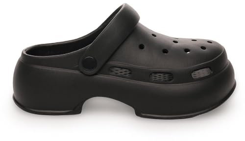 A2Z Zoccoli da donna con tacco a plateau, zoccoli da giardino, estivi, spiaggia, vacanze, casual, da lavoro, piscina, antiscivolo, da bagno, comodi, leggeri, con cinturino regolabile, Nero , 38/39 EU