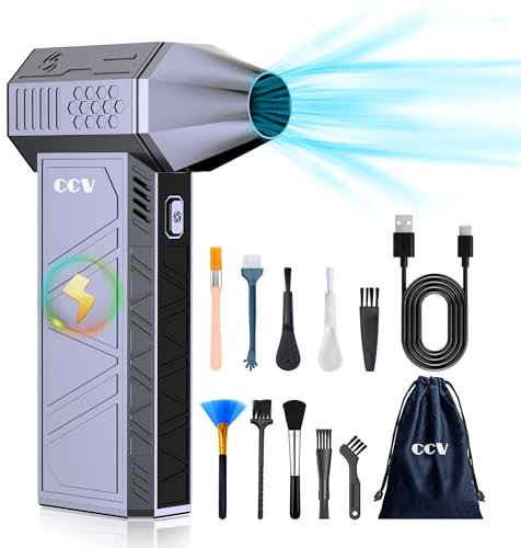 CCV Elektrische Staubgebläse Luftdruckspray, 3-Gang 150000 U/min, Druckluft Compressed Air Duster mit 3000mAh Akku, Reinigungsbürste und Tepy-c Schnellladung, für PC Reinigungsset, Auto, Sofa (BLUE)