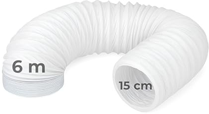 MIRTUX Tubo Flexible Aire Acondicionado Portátil 6m – Diámetro 150mm – PVC Resistente al Calor – Compatible con Pingüino, Secadoras y Campanas – Fácil Instalación en Hogar u Oficina