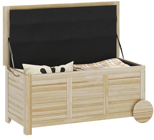 Outsunny Auflagenbox 185 L Stauraum Wasserdicht Gartenbox mit Rollen Holz wetterfest UV-beständig Kissenbox Aufbewahrungsbox Gartentruhe für Outdoor Garten Balkon Naturholz
