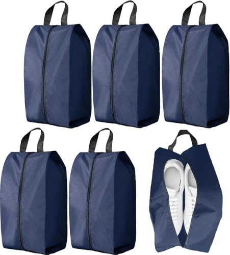 ASANMEYO 5Pcs Large Travel Shoe Bags Portable Travel Gifts Shoe Organizer with Zipper Closure, Waterproof Nylon Shoe Storage Organizer with Handle Travel Bags For Men and Women, Navy