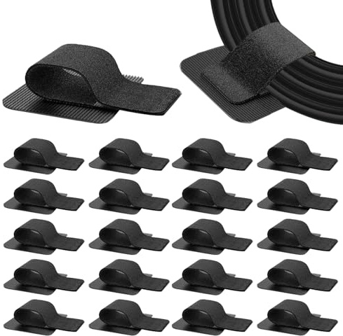 Cable Management Under Desk,Under Desk Cable Management,Cord Organizer,Adjustable Hook and Loop Cable Ties, Reusable Cord Holder, Cable Clips Under Table Cable Hider,20 Pair(Black)