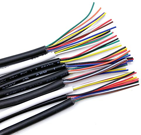 Cable de cobre revestido de 30-22 AWG, cable de señal | Cable de control de audio electrónico de 2-10 núcleos, suave, for bricolaje, 2464(Black 22AWG,30M_8CORES)