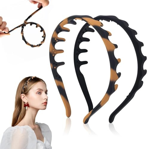 ATTEEFI 2 Piezas Diademas en Forma de Z | Silicona Antideslizante Diademas Mujer con Alambre | Ajustable para Maquillaje, Deportes y Uso Diario | Diadema Accesorio | Accesorio Aro para Cabello Mujer