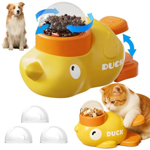 QingWing Ankform Interaktiv Matgivare, 2 i 1 Interaktiv Godisgivare Hund med 3 Skydd Interaktiv Hundleksak Slow Feeder Hund Ank Hundleksak Intelligensleksak för Katter