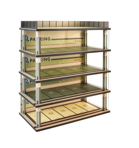 FytStycale Garage en Bois avec Éclairage Multi-Niveau Parking Miniature Lumineux Vitrine avec Éclairage pour Collectionneurs, Cinq Couches
