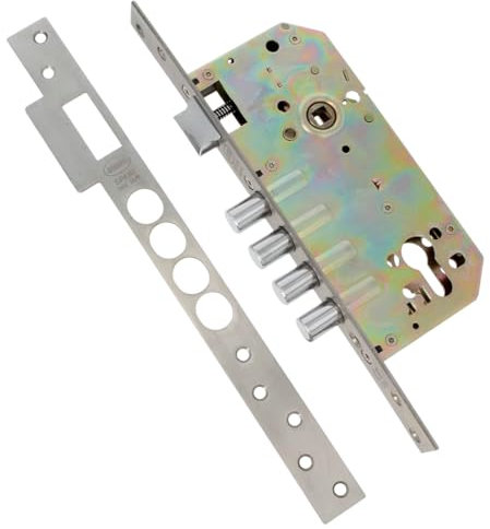 Amig - Cerradura de puerta | Cerradura de Embutir Con Bulones para Puertas | Acero | 50/85 mm | Inox mate | Sin Cilindro y Escudo de Seguridad | Picaporte Reversible