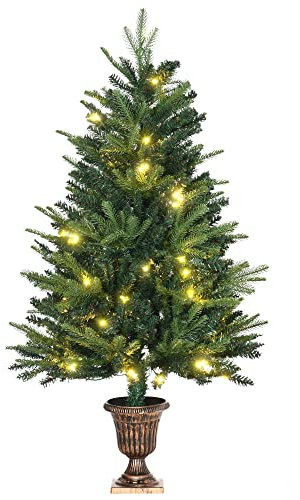 HOMCOM 1.2m 4ft Christmas Tree Entrance Décor 750 Tips Xmas Pre-lit Tree 80 LED with Vase Base