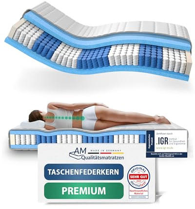 AM Qualitätsmatratzen Premium Taschenfederkernmatratze 120x210cm H1 24cm - Made in Germany & Oeko TEX Siegel - 7 Zonen Federkernmatratze 120x210 mit Lyocell Bezug - Orthopädische Matratze 120x210 H1