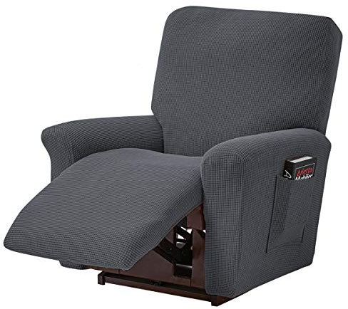 ele ELEOPTION Recliner Sofabezug, Stretch Ruhesessel Bezug, Spandex Jacquard 4-teilige Relaxsessel Bezug, Stretchhusse für Liegesessel Relaxsessel Massagesessel (Dunkelgrau)