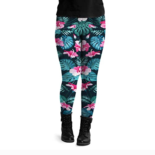 cosey - Bedruckte Bunte Blumen-Leggings (Einheitsgröße) - Design Hibiskus