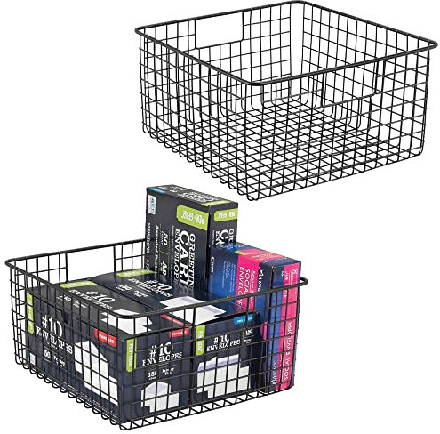 mDesign Schreibtisch Organizer mit Griffen – praktische Gitterbox aus Metall für Bürobedarf – moderner Drahtkorb fürs Arbeitszimmer – 2er-Set – schwarz