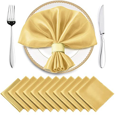 Horbaunal 16 Stück goldene Satin-Servietten, 50,8 x 50,8 cm, quadratisch, weiche Tischservietten, seidige Stoffservietten, Tischdekoration für Hochzeiten, Bankette, Partys