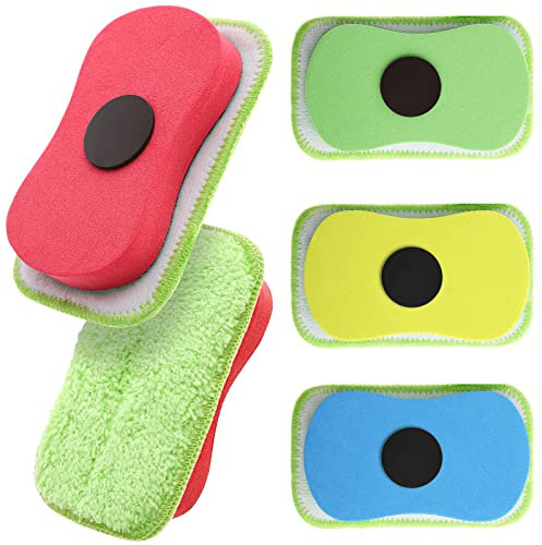 Prasacco 4 Stück Magnetischer Whiteboard Radierer, Wiederverwendbarer Magnetischer Kreidetafel Radierer Waschbarer Whiteboard Radierer für Memoboard, Magnettafel, Schreibtafel (Blau, Gelb, Grün, Rose)