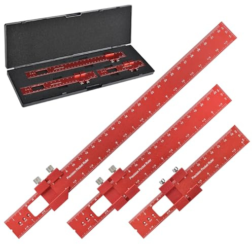 BOXmime Woodworking Ruler Precision Pocket Rule - BOXmime 12,8,6 Inch Metal Slide Stop Marking Ruler Metric Inch Measuring Wood Working Scribing Rulers - Engineers Woodwork Adjustable Sliding Ruler