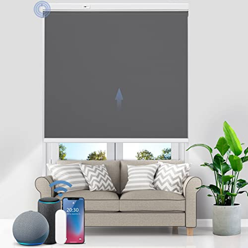 Grandekor Elektrische Rollos mit Lithiumbatterie,Elektrisches Verdunklungsrollo mit Motor & Fernbedingung, Dunkelgrau B45 x H150 cm(Stoffbreite 42 cm) Rollo ohne Bohren Fensterrollo Innen Smart Rollo