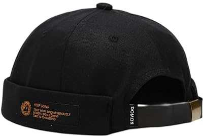 HINGTAT Docker Cap Cappelli per gli uomini Skullcap Beanie Worker Sailor Cap Brimless Cap Rolled Cuff Retro Fashion Brimless Hat con Regolabile, 02-Nero., Taglia unica