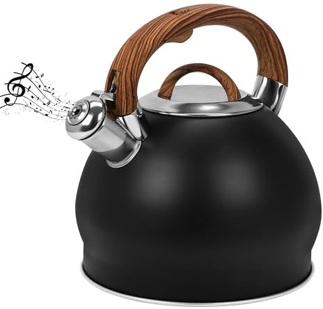 Belle Vous Black Whistling Tea Kettle - 3L Tea Pot for Stovetop/Induction Stove Hob - Stainless Steel Hot Water Camping Kettle Teapot for Tea/Coffee
