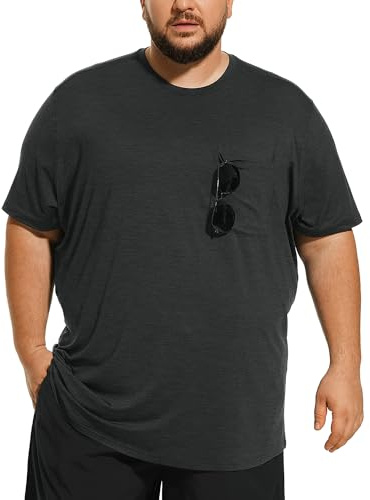 Big and Tall Mens T-Shirt UPF 50+ Sun Protection Swim Shirt SPF Quick Dry Hemp Black 6XL