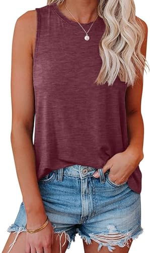 AirMood Womens Casual Cami Tank Tops Loose Fit Summer Sleeveless Camisole Vest Tshirts (Burgundy,S)