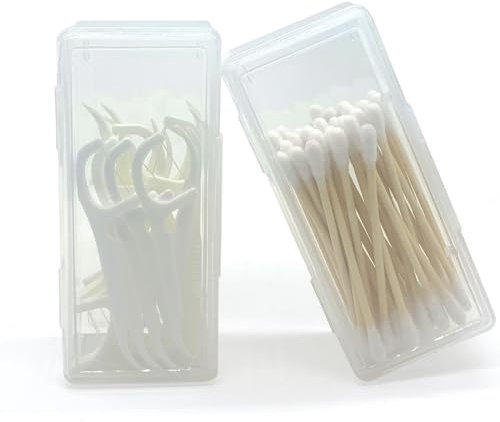 SwirlColor Wattestäbchen Behälter für Reisen, 2 Stück Tragbare Kleine Wattestäbchen Spender Zahnstocherspender Transparente Box für Wattestäbchen Baumwolltupfer Zahnstocher Haarbinder (2)