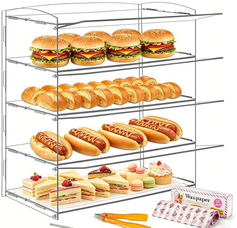 BAOSHISHAN Acrylic Pastry Display Cabinet Clear Cake Display Case 4-Tier Food Display Counter for Display Pastry Cup Cake Donut with Cake Serving Tong 20“Lx9.4“Wx19.7“H (4-Tier)