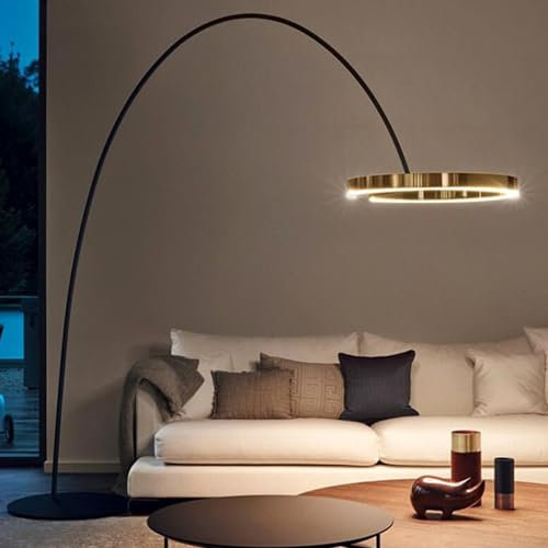 YKSJDFH Luces De Piso Nórdicas Lámpara De Pie De Arco De Hierro Moderna Para Sala De Estar Dormitorio Oficina Luz De Pie Alta De Piso Personalizada De 220 Cm Con Pantalla De Anillo Lámpara De Pie Led