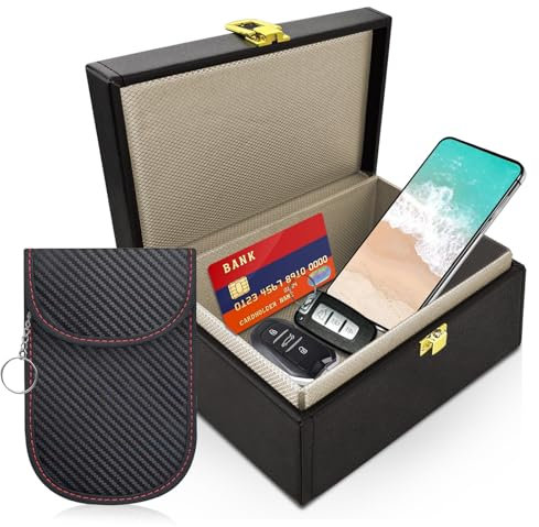 Keyless Entry Car Key Faraday Box for Car Keys with 1 Pack Faraday Pouch for Car Keys Car Key Signal Blocker Box Rfid Anti-Theft Signal Blocking Cages, Keyless Entry Car Key Safe Protector