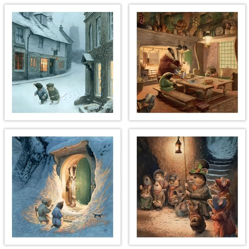 Christmas Cards Box of 16 - The Wind in the Willows Illustrated Designs by Chris Dunn - Winter Wildlife - 4 Each of 4 Designs - Eco-Friendly - Made in the UK