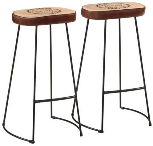 vidaXL Bar Stools - 2 pcs Industrial Metal Frame with Artificial Leather and Canvas Seat, Dark Brown, 44x37.5x78 cm