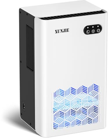 XUNJIE Dehumidifiers for Home, 2300ml Dehumidifier - Ultra Quiet & Auto Defrost 7 Colour LED Light Auto Shut Off - Ideal for Bedroom Bathroom RV Car Kitchen Garage Damp Removal(White)
