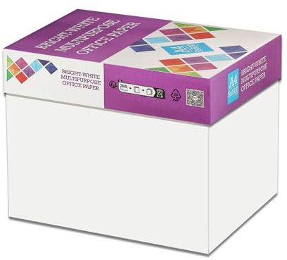BM OFFICE Carta A4 per Stampante 75gr - Confezione da 5 risme da 500 Fogli l'una - tot. 2.500 fogli - ideale per tutte le Stampanti e Fotocopiatrici da ufficio e casa - bianca
