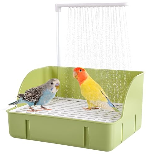 Umisu Casa da Bagno per Uccelli, Vasca Automatica con Pompa, Abbeveratoio per Uccelli con Doccia per Pappagalli, Psittacini, Uccelli (Verde, L)