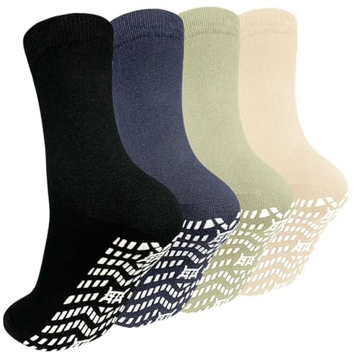 PUTUO ABS Non-Slip Socks for Men: Stopper Socks Men Non-Slip Socks with Nubs Men's Cotton Sport Studded Socks 4 Pairs, Multi-coloured, 43-46