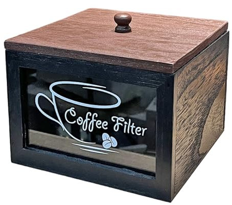 Contenedor De Filtro De Café: Dispensador De Organizador De Filtro, Contenedor De Café De Mostrador | Caja De Almacenamiento De Madera Rústica, Lata De Tapa Cuadrada Con Mango Para Mostrar Filtros De