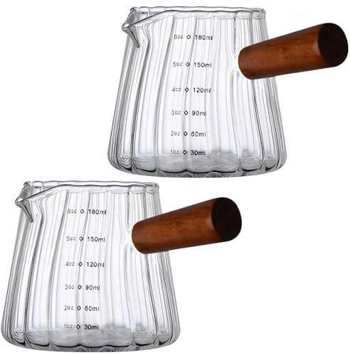 Bosreroy 2-delar 6 oz glasmätkoppar med trähandtag, 180 ml espressoglas för bartendrar och kaffefläktar
