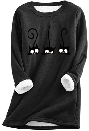 Generisch Pull thermique en polaire pour homme et femme avec imprimé, col rond confortable, pull d'intérieur d'hiver, sous-vêtements fonctionnels pour femme, été, Noir , M