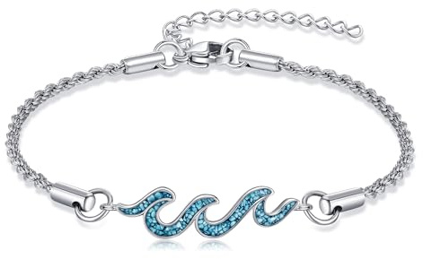 YAFEINI Wave Bracelet 925 Sterling Silver Turquoise Wave Bracelet Ocean Jewelry Beach Gifts For Women