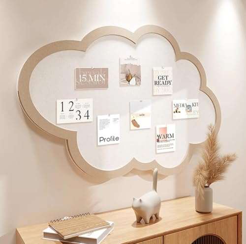 Joli tableau d'affichage mural en liège en forme de nuage avec punaises - Tableau mémo autocollant en feutre - Décoration murale pour bureau, maison, école (Camel, 80 x 50 cm)