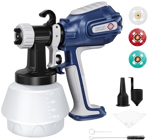 HeroJet Farbsprühsystem 700W HVLP, Farbsprühpistole mit 1200ml Behälter, Farbsprühgerät mit 3 Düsen & 3 Sprühmustern, Höhere Durchflussrate 1500 ml/min, Staubblas-Düse & Sauberer Anschluss