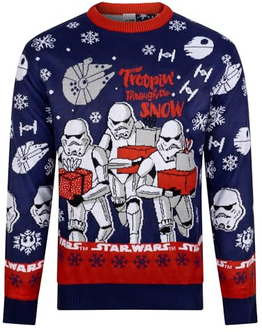 Star Wars Trooping Through the Snow Christmas Jumper for Men, L, Blue
