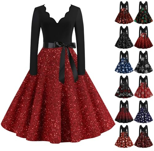 Robe Paillette Femme Robe Hiver Femme Manche Longue Moche Tenue Nouvel an Glamour Haut Vintage Oversize Jour De L'an Sapin Sequins Reveillon Costume 12#Rouge M