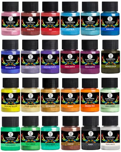Upgrade Luckymica Mica in Polvere, 24 Colori Pigmento Perlato per Resina Epossidica, Kit Artistico per Saponi, Candele, Lucidalabbra, Colorante, Bombe da Bagno & Slime