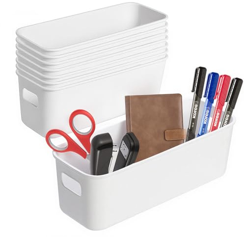 XMSHYODSM Narrow Storage Box, 8 pack Bathroom Storage Baskets, Narrow Storages Box Plastic Storages Baskets with Handles Kitchen Cupboard Organiser for Bathroom Cabinet Drawers Desktop(23×8×9cm)
