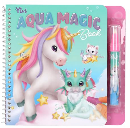 Depesche 14085 Ylvi Aqua Magic Book - Livre de coloriage avec 5 Pages de Motifs Magiques de Licornes à colorier à l'eau, avec Stylo à Eau Rechargeable