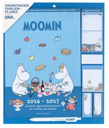 Moomin Calendario familiar 2027 - Calendario nevera 2027 | Planificador mensual para Cocina, Incluye IMAN, Con Pegatinas, Lista de la compra y Notas Adhesivas [De Sep.2026 a Dic. 2027]