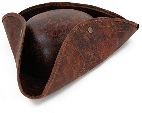 Skeleteen Faux Leather Pirate Hat - Brown Distressed Leather Colonial Style Tricorn Hat