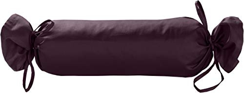 Mako Satin Baumwoll Bezug Rolle Kissen 15x40 - Nackenrollenbezug mit Schnüren aus 100% Baumwolle - Bezug Nackenrolle einfarbig Brombeer - Made in EU