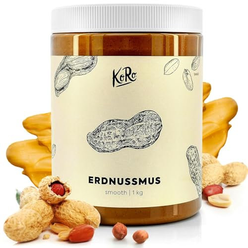 KoRo Erdnussmus - 1 kg Vorratspackung - Cremige Konsistenz - Ohne Zuckerzusatz* & Stabilisatoren - Erdnussbutter aus 100% gerösteten Erdnüssen