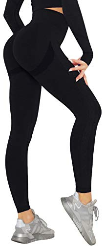 DUROFIT Mallas Push Up Mujer Leggings Deportivas Pantalones Deportivos Fitness Leggins Polainas de Yoga Training Fitness Cintura Alta Estiramiento Elásticos Negro S